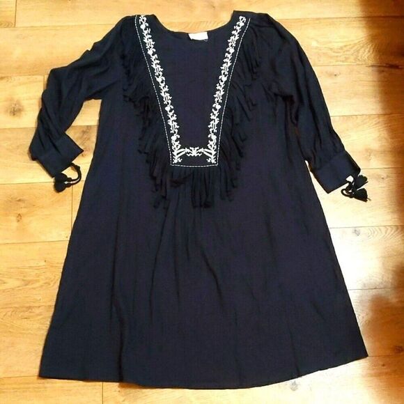 My Sunday Morning ZAKARI embroidered dress with fringes oversized boho 2/S-M - Picture 2 of 8